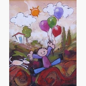 Child with Dog and Balloons